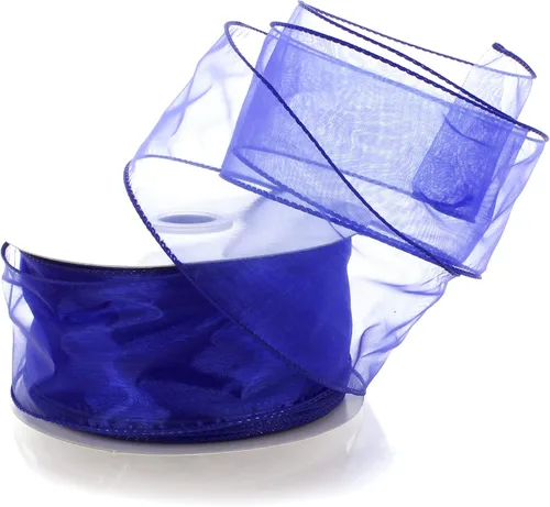 Vista 14 de Cinta de organza transparente con alambre de 2.5 pulgadas, color plateado de 10 yardas