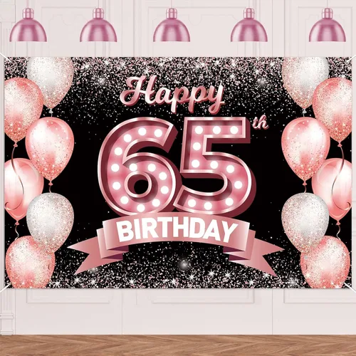 Vista 174 de Cartel de feliz cumpleaños décimo oro rosa, telón de fondo, saludos a 10 años, globos de confeti, decoración temática para niñas de 10 años