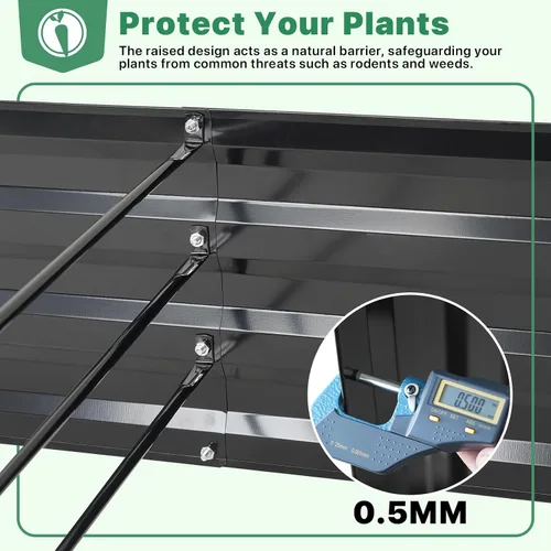 Vista 4 de ONCEMORE Cama de jardín elevada galvanizada para verduras, flores, hierbas, kit de cama de jardín elevada de metal con 2 jaulas de tomate, guantes
