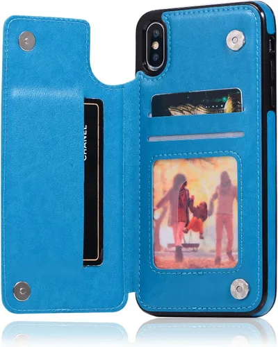 Vista 5 de Funda de teléfono para iPhone Xs Max de 6.5 pulgadas 2018 con protector de pantalla de vidrio templado, tarjetero con tapa para tarjetero, funda
