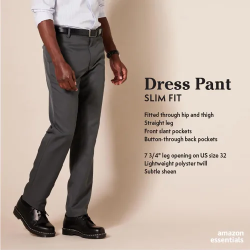 Vista 2 de Tienda Essentials - Pantalón de vestir de corte ajustado y diseño frontal plano para hombre