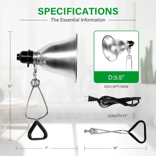 Vista 2 de Simple Deluxe - Lámpara de techo con abrazadera de 5.5 pulgadas con reflector de aluminio de hasta 60 W, casquillo E26 (sin foco incluido), cable