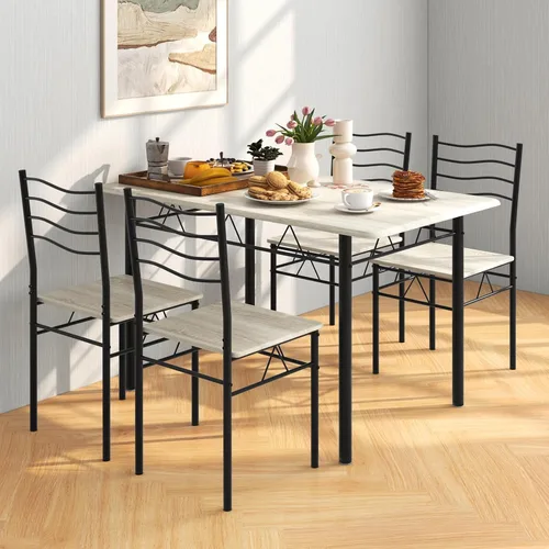 Vista 5 de Giantex Juego de mesa de comedor de 47 pulgadas para 4, mesa de cocina rectangular con 4 sillas de comedor, marco de metal, juego de comedor de 5