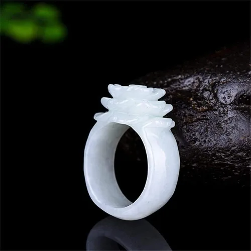 Vista 3 de Anillo de jade blanco natural, anillo de jade tallado a mano, piedra de jade transparente, anillo de cola para mujer, anillo de eternidad que puede