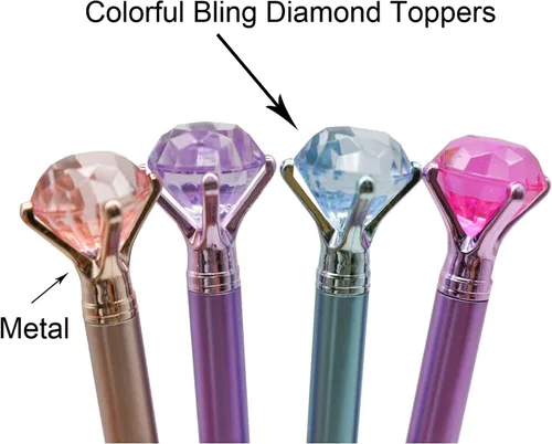 Vista 2 de 12 bolígrafos de diamantes de fantasía, bolígrafos novedosos con gemas de cristal, tinta negra para escuela, oficina, novia, boda, fiesta