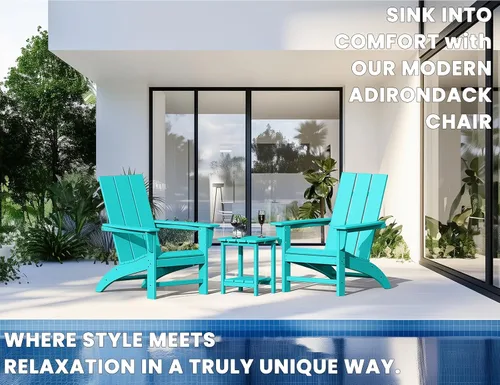 Vista 5 de Silla Adirondack moderna, sillas de patio de plástico HDPE para todo tipo de clima, silla para hoguera, sillas de césped al aire libre para terraza