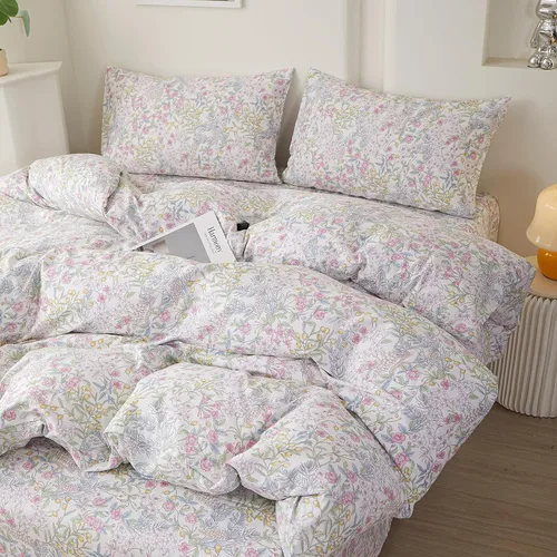 Vista 21 de EAVD Elegante funda de edredón floral pequeña, tamaño individual, suave, 100% algodón, con estampado floral pequeño, con 2 fundas de almohada
