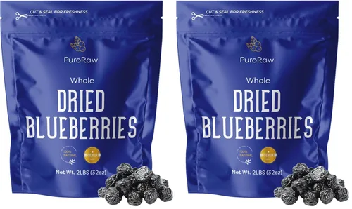 Vista 7 de PuroRaw Arándanos secos sin azúcar añadido, 2 libras. Fruta de bayas azules, arándanos deshidratados, arándanos secos frescos a granel, pasas
