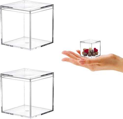 Vista 20 de KissYou Caja pequeña de acrílico con tapa transparente para dulces, cajas para exhibición, decoración de fiesta, plástico, cuadrado, cubo