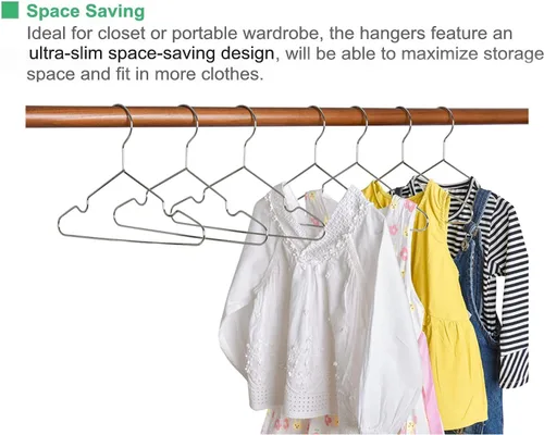 Vista 5 de Amber Home Paquete de 20 perchas cromadas para bebés de 12 pulgadas, perchas de metal resistente para ropa infantil para armario, ahorran espacio