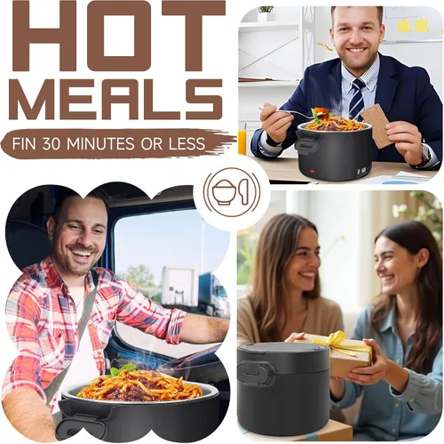 Vista 2 de Lonchera eléctrica para hombres, 1L/34oz 100W calentador de alimentos portátil a prueba de fugas calentador de alimentos para adultos 12V/24V/110V