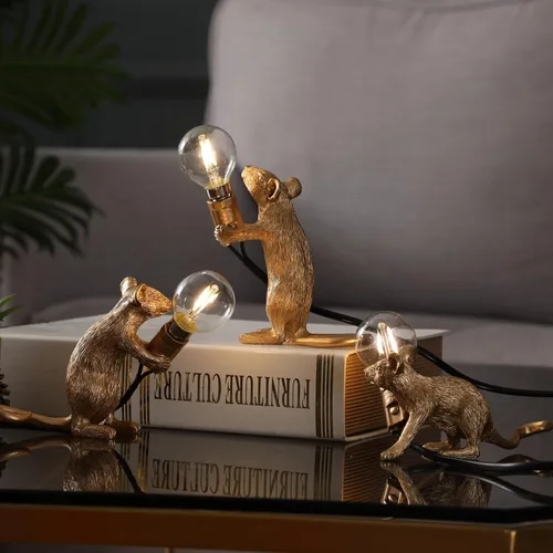 Vista 2 de Moderna lámpara de ratón de resina con luces de mesa, lámparas de escritorio creativas, decoración de regalo de mesita de noche, dormitorio LED