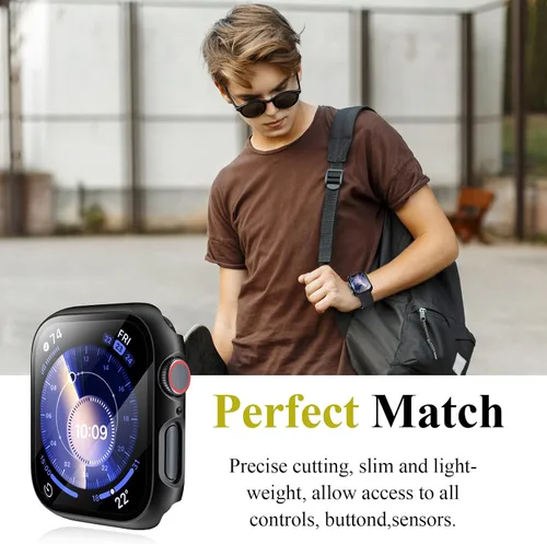 Vista 5 de Funda para Apple Watch Series 9, protector de pantalla de 1.614 pulgadas (1.614 in), serie 8 y 7, carcasa rígida de policarbonato duro de Negro