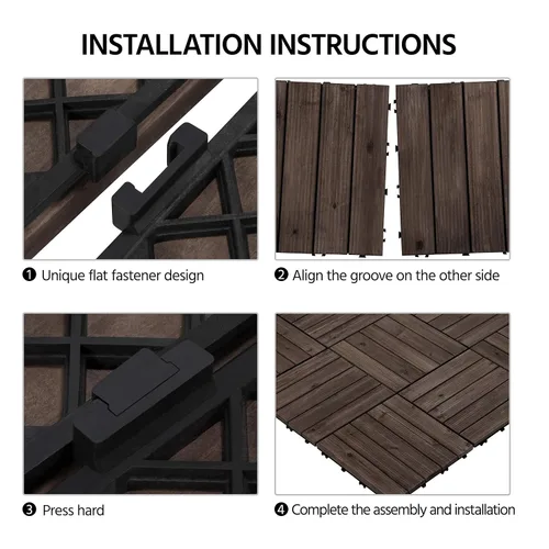 Vista 9 de Yaheetech 44 baldosas de madera de 12 x 12 pulgadas entrelazadas para patio, jardín, balcón, revestimiento de suelo al aire libre para camino junto