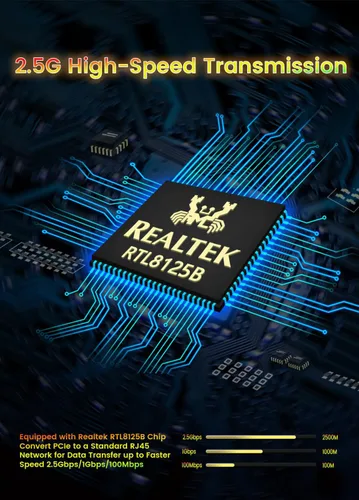 Vista 2 de NICGIGA Adaptador de Red PCIe de 2.5G Base-T, Tarjeta de Red Gigabit PCI Express Realtek RTL8125B 2.5Gbps/1Gbps/100Mbps Convertir a Puerto LAN