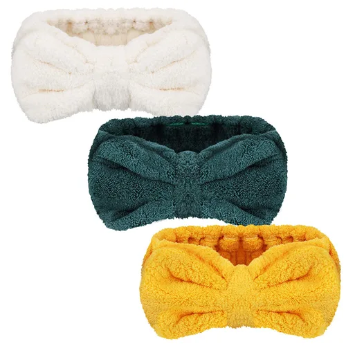 Vista 11 de Hicarer Diadema de toalla de 3 piezas para mujer, para maquillaje, spa, para lavarse la cara y la ducha (beige)
