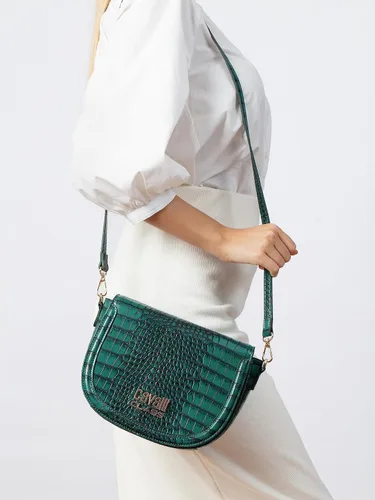 Vista 4 de Cavalli Class TORINO Bolso bandolera mediano de cocodrilo verde para mujer, Verde