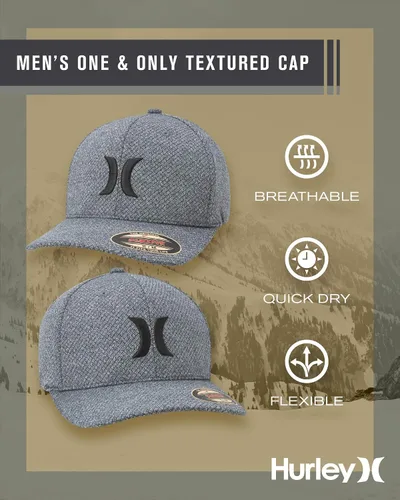Vista 16 de Hurley Gorras para hombre - One & Only Flexfit Textures Cap - Sombreros ajustados para hombre, S-XL