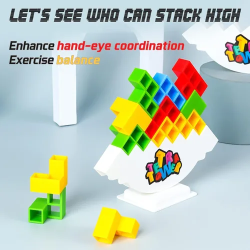 Vista 5 de 50 Piezas Juegos de Mesa para Niños y Adultos Torre Tetra Juguetes de Equilibrio y Apilamiento Perfectos para Juegos Familiares, Fiestas, Viajes