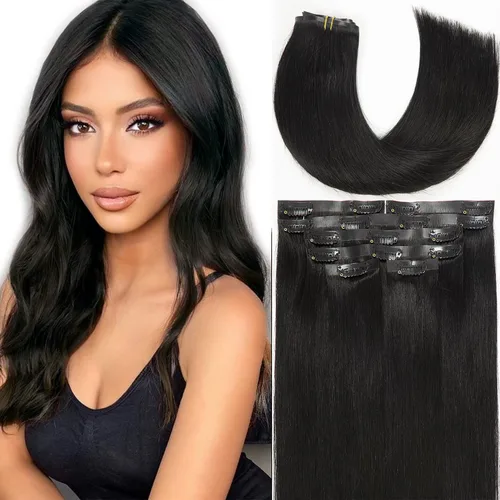 Vista 20 de Lacer Extensiones de cabello humano Remy sin costuras, color negro #1, ultra fino, doble trama de poliuretano, invisible, 7 unidades, 4.33 oz