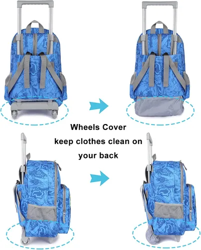 Vista 4 de Tilami Mochila rodante de 18 pulgadas con doble asa con bolsa de almuerzo con ruedas para niños