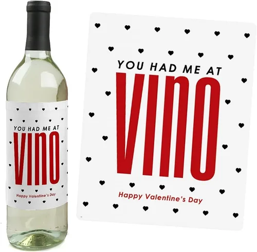 Vista 2 de Big Dot of Happiness - Día de San Valentín - Regalo para mujeres y hombres - Etiquetas adhesivas para botellas de vino - Juego de 4