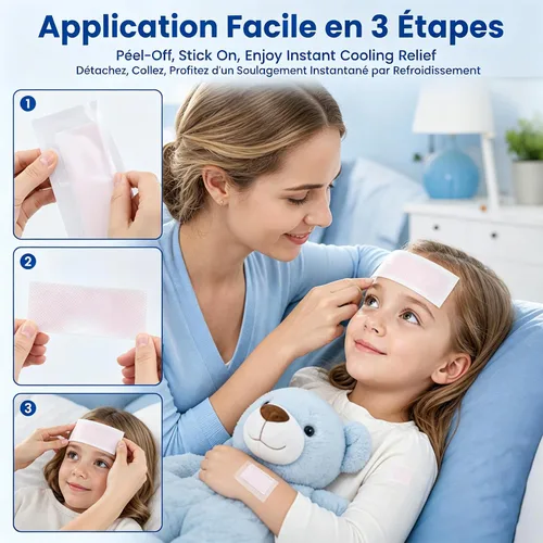 Vista 3 de Parches refrescantes para niños para aliviar la fiebre y aliviar el dolor, 20 unidades de alivio refrescante para aliviar la fiebre, alivia el dolor