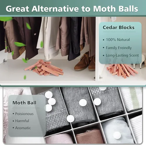 Vista 3 de UNIVIVO 50 PIEZAS Bloques de Cedro para Almacenamiento de Ropa, 100% Palitos de Cedro Rojo Aromático para Closet, Guardarropa, Cajones