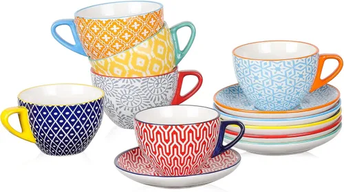 Vista 8 de Selamica Tazas de café expreso de cerámica de 2 onzas, juego de tazas de café expresso pequeñas con platillos, mini tazas demitasse de porcelana