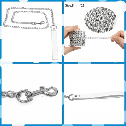 Vista 5 de Tosmifairy Gargantilla gótica de cuero para hombres y mujeres, collar de discoteca, cadena de aluminio, correa con mango de poliuretano