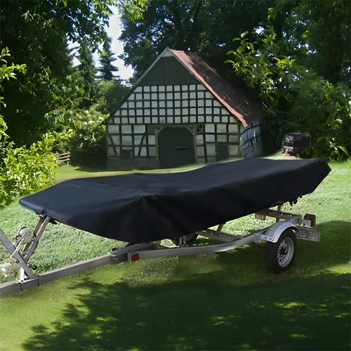 Vista 5 de AGANS RainMan S - Funda para barco de grado marino 210D - Resistente al agua, apta para remolque, reemplazo para barco Jon - Negra, longitud de 12
