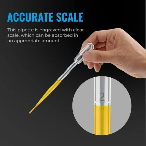 Vista 3 de 20 piezas de pipetas de transferencia de plástico desechables de 3 ml con cuentagotas calibrado para experimentos científicos, arte y bricolaje