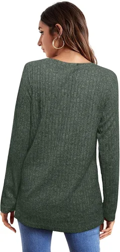 Vista 4 de OFEEFAN - Blusas de manga larga para mujer, blusas estilo túnica ligeras de cuello redondo e informales