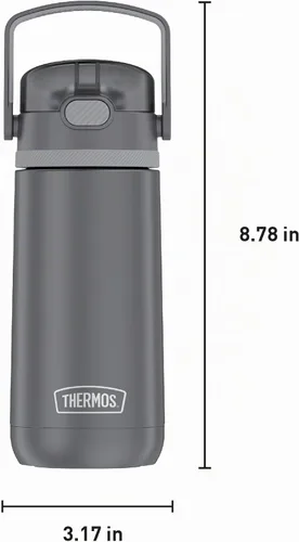 Vista 6 de THERMOS FUNTAINER - Botella de acero inoxidable con popote abatible, aislada al vacío, para niños, 14 onzas, color gris
