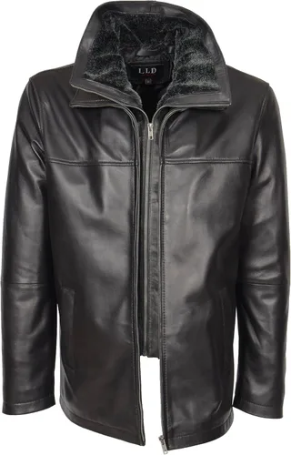 Vista 4 de Chaqueta de cuero real para hombre negro extraíble cuello hasta la cadera - William