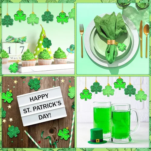 Vista 5 de JULMELON 36 Piezas Adornos de Tréboles del Día de San Patricio, Adornos de Mini Árbol, Decoración de Trébol Verde para Mesa de Comedor, Estante