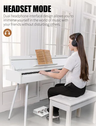 Vista 3 de UISCOM 88 teclas ponderadas Piano digital para el hogar - Piano eléctrico de escritorio de madera se transforma entre escritorio y tocador - Teclado