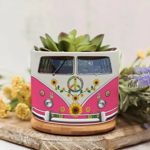 Vista 12 de Juego de mini macetas con estampado de lente de cámara, decoración del hogar, macetas de cerámica para suculentas con bandeja de bambú, regalos