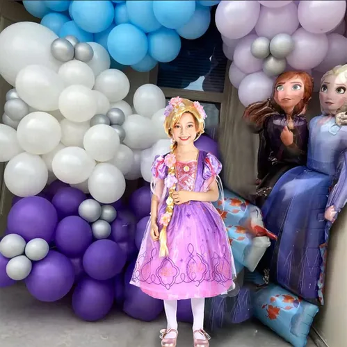 Vista 6 de Lingway Toys Disfraz de princesa de lujo para niñas, vestido de cosplay Rapunzel con accesorios