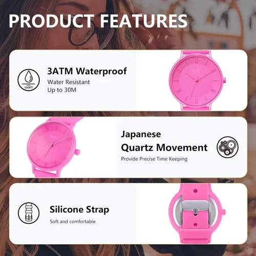 Vista 4 de Bisley Rainbow Watch - Reloj de pulsera impermeable con banda de silicona para niña y mujer