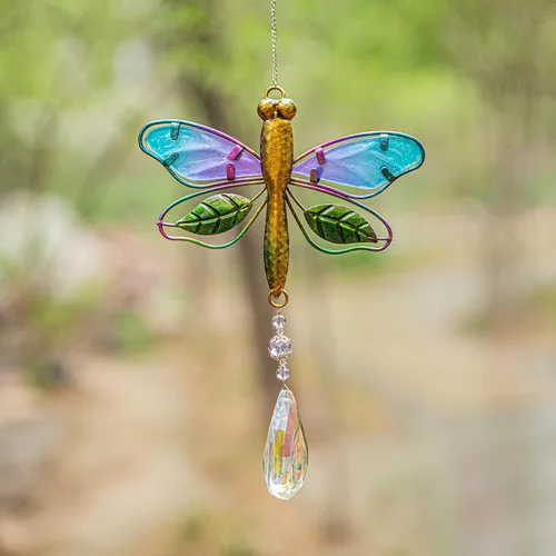 Vista 3 de WEISIPU Atrapasoles de cristal para ventanas – Prismas de bola de cristal de libélula, adorno de cristales colgantes para el hogar, jardín, oficina