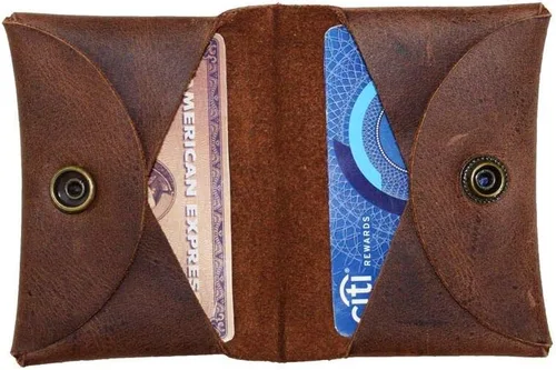Vista 4 de Hide & Drink, Porta tarjetas de cuero, con capacidad para hasta 8 tarjetasbilletes plegadosbolsaestucheorganizador, hecho a mano Bourbon Brown