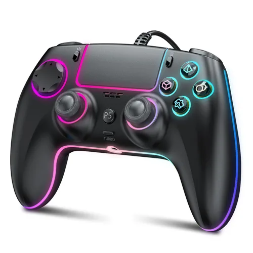 Vista 11 de GUOC Wired Controller Compatible for PS-5/Pro/Slim/PC, Hall Effect Sticks & 7 RGB LED Mode & haptic Feedback & Motion Sensing, 3.5mm Audio Jack