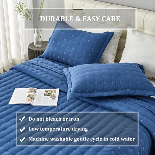 Vista 6 de OFIXI Juego de ropa de cama de tamaño Queen con fundas de almohada, colcha ligera y suave, funda de edredón de microfibra prelavada, colcha de cama