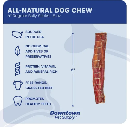 Vista 2 de Downtown Pet Supply Palitos masticables de 6 pulgadas hechos en Estados Unidos para perros, 0.5 libras, masticables para perros sin ocultar de larga