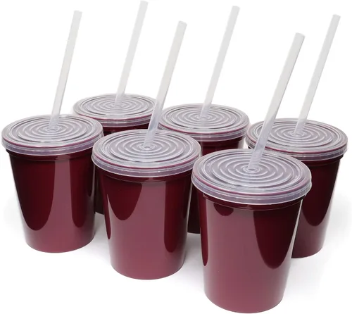 Vista 20 de Rolling Sands - Vasos de plástico reutilizables de 16 onzas con tapas, 6 unidades, hechos en EE. UU.; vasos y tapas de plástico, incluye 6 pajitas