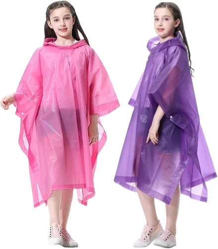 Vista 12 de Poncho de lluvia para niños, reutilizables, paquete de 2 abrigos impermeables de EVA con capucha para niños y niñas azul X2