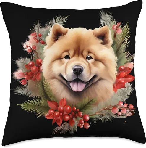 Vista 4 de Chow Chow Christmas Puppy Winter Dog Wreath Red Almohada de tiro 16x16, multicolor