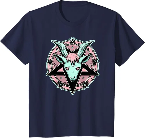 Vista 49 de Camiseta Kawaii Paste Creepy Goat Pentacle, Negro