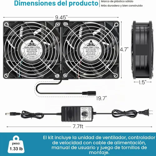 Vista 6 de GDSTIME 2 ventiladores de computadora de 4.724 in con control de velocidad